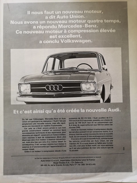 Audi Volkswagen Auto-Union 80 hp SAE CAR ADVERTISING ADVERTISEMENT - 965