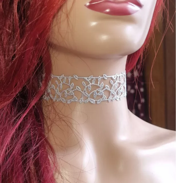 Women Ladies Choker Necklace Flower Pattern Hollow Lace Classic Red Silver Gold