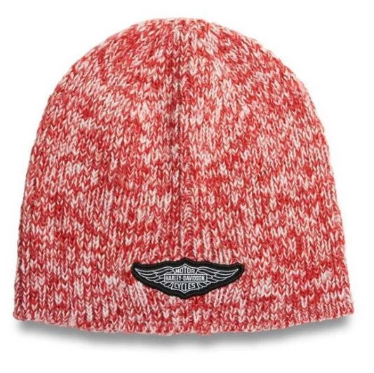 NOS Genuine Harley Women's Red and White Knit Beanie with Winged Logo 97629-22VW