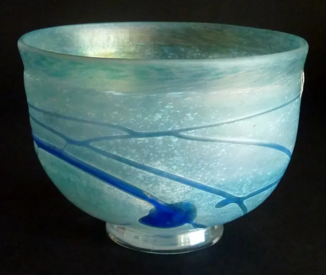 BODA STUDIO ART GLASS blue GALAXY bowl signed BERTIL VALLIEN