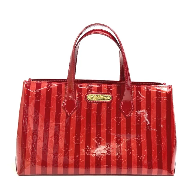 LOUIS VUITTON M91702 Monogram Vernis Rayures WilsherePM Tote Bag Red LOUIS VUITTON M91702 Monogram Vernis Rayures WilsherePM Tote Bag Red