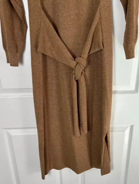 Rag & Bone Dress Women's XL Camel Brown Alnai Sweater Dress Mid Tie Front Slit 3