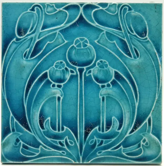 Antique Fireplace Tile Art Nouveau Majolica Floral Design Lea & Bolton C1906 AE1