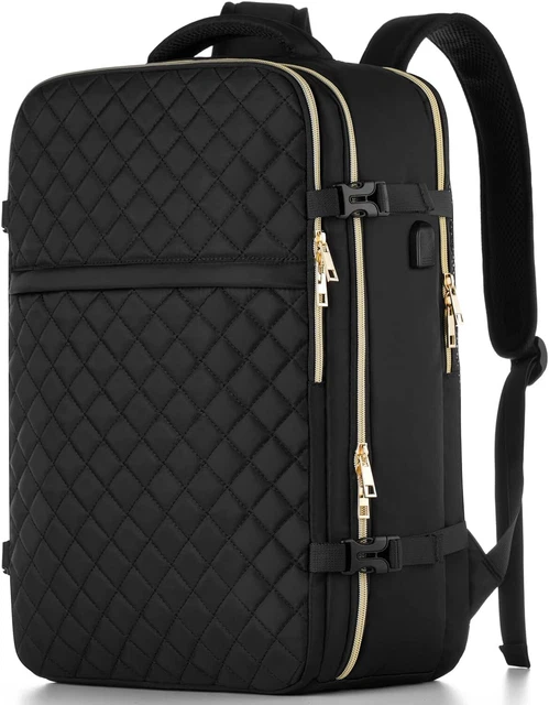 Black Anti-Theft Large Travel Backpack for Women - Fits 17" Laptop, USB Charging