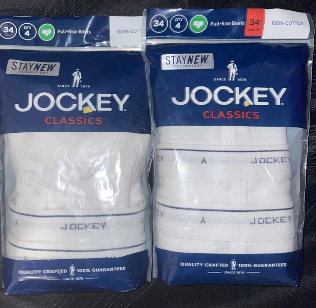 Lot 2 - 4 Full Rise Brief JOCKEY Classic STAYNEW Men's Size 34 WHITE 8 Pairs Lot 2 - 4 Full Rise Brief JOCKEY Classic STAYNEW Men's Size 34 WHITE 8 Pairs