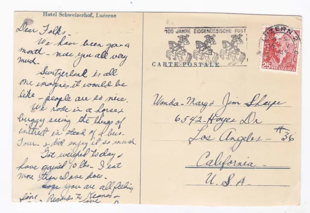Switzerland,1949,Lucerne, Hotel Schweizerhof, A Card With An Event Cancellation