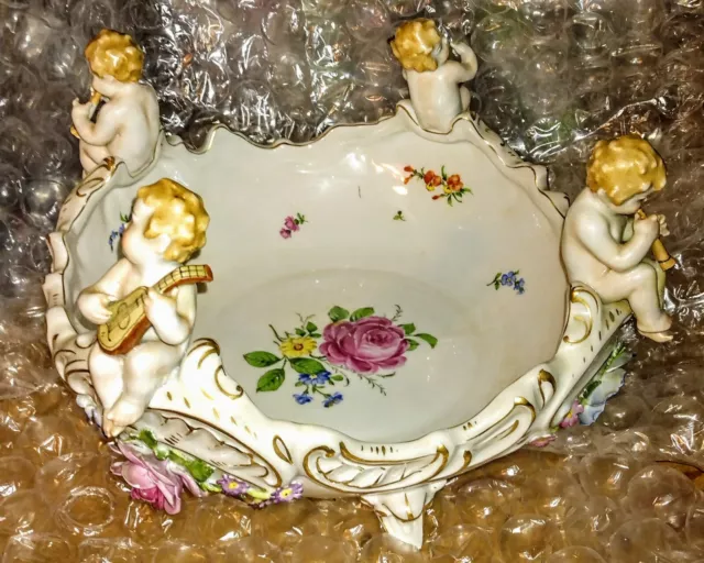 ANTIQUE Von Schierholz CENTERPIECE German Porcelain Cherub Bowl