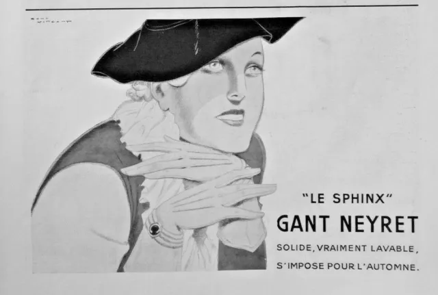 Publicité De Presse 1934 Le Sphinx Gant Neyret Solide Et Vraiment Lavable