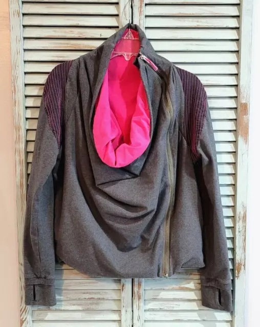 LULULEMON ATHLETICA SWAY JACKET Womens 4 Gray/Pink Asymmetrical Zip Cowl  Neck $75.00 - PicClick