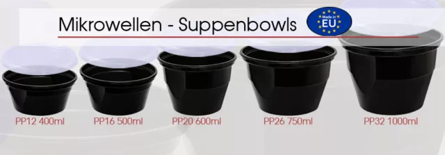 MEHRWEG Mikrowellen Suppen-Bowls Becher Schale Suppenschüssel aus PP mit Deckel