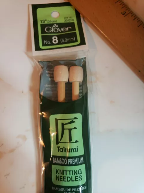 Agujas de tejer de un solo punto premium bambú trébol Takumi 13" #8 5 mm nuevas en paquete