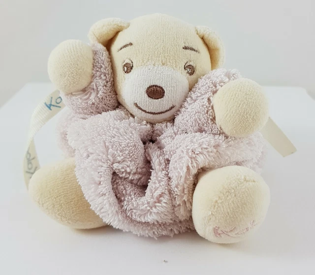 Doudou Peluche Kaloo OURS plume BOULE ruban ROSE pale 1998 2008 soft pink bear