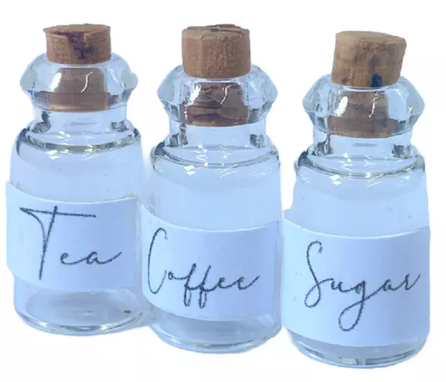 Dolls House Glass Canister Set Tea Coffee Sugar Storage Jars Kitchen Accessory