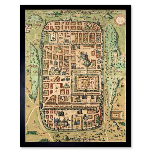 Adrichem 1588 Pictorial Map Jerusalem Holy City Framed Wall Art Poster