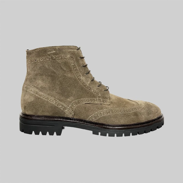 STIVALETTI DERBY INGLESE Invernale Uomo Scamosciato Tortora Scarpe
