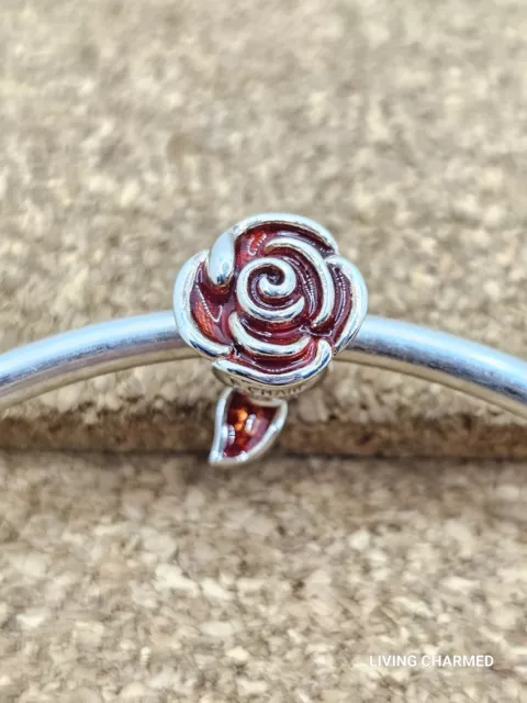 Authentic Disney Belle Red Rose Beauty And The Beast 925 Sterling Silver Charm
