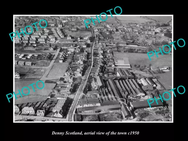 OLD LARGE HISTORIC PHOTO DENNY SCOTLAND AERIAL VIEW OF THE TOWN c1950 1