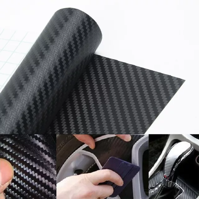 0.2mm Schwarz 3D Carbon Faser Vinyl Auto Wrap Folie Rolle Folie DIY Aufkleber UK