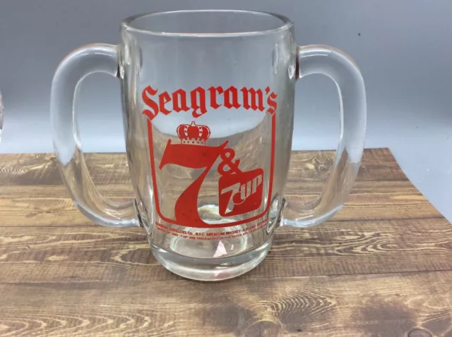 Vtg Promo Glass 1981 Seagrams 7 and 7 Up Double Handled