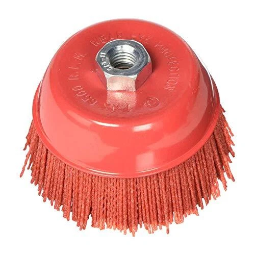 Abrasive 180 Grit Nylon Bristle Cup Brush - 6 Inch - Safe for Use on Metal,