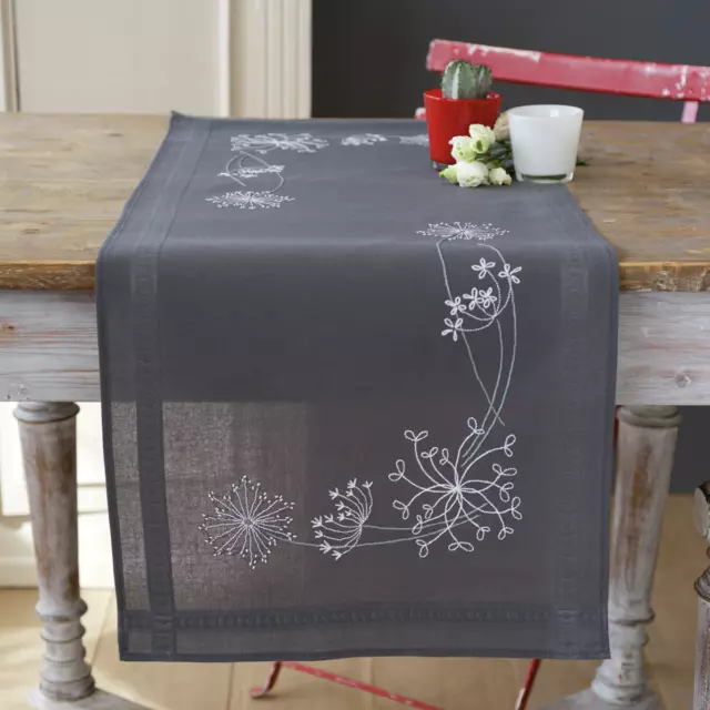 Vervaco White Flowers Table Runner Embroidery Kit