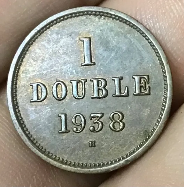 1938H  HEATON Mint Guernsey 1 Double Coin Beautiful Tone #A17