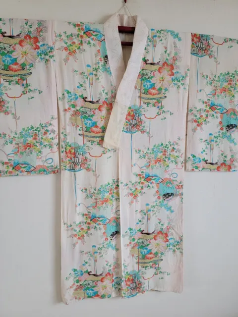 Antique Japanese Silk KIMONO Robe ,Gown, Dressing,Lingerie, Nightwear,モ