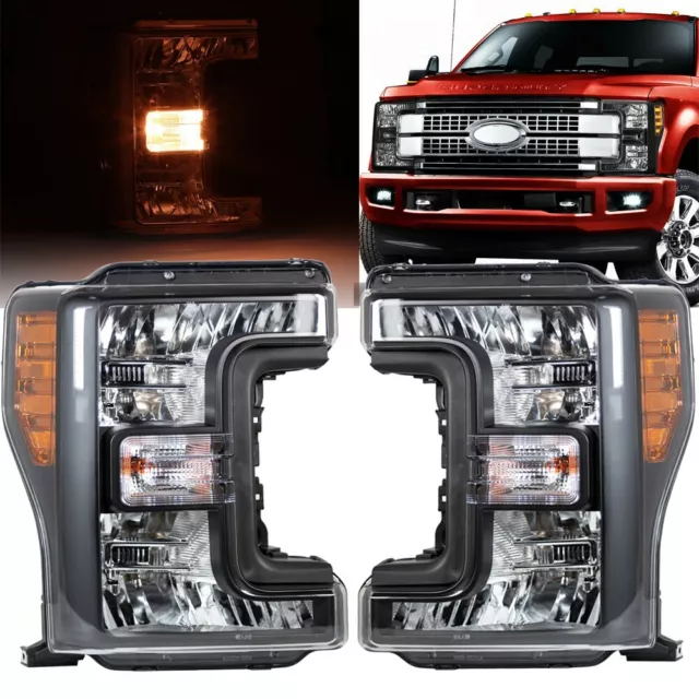 Pair Headlights for 2017-2019 Ford f250 F350 F-450 F-550 Super Duty Amber Corner