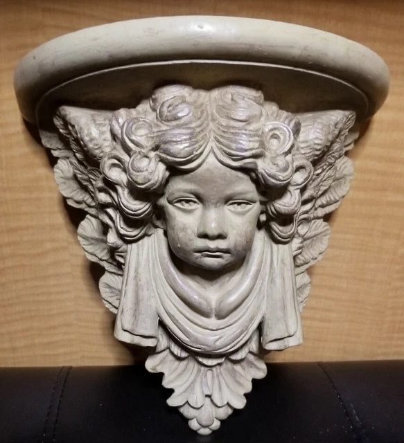 VINTAGE CERAMIC CHERUB Wall Sconce Shelf, "Stone" Finish £16.44 PicClick UK