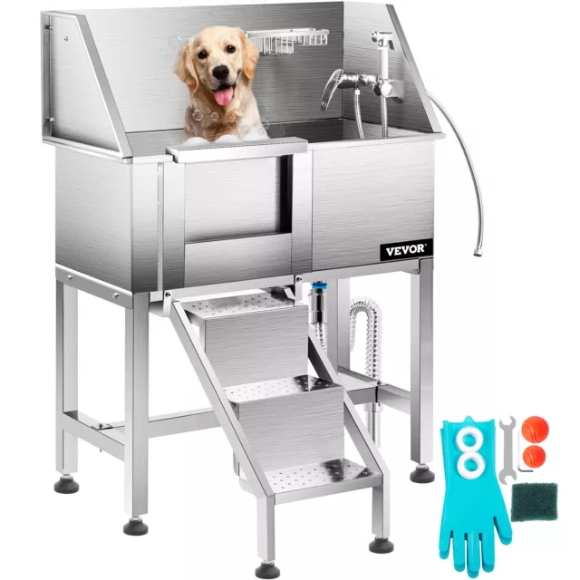 VEVOR Pet Grooming Bath Tub Dog Wash Tub 38"/34" Stainless Steel Shower Salon