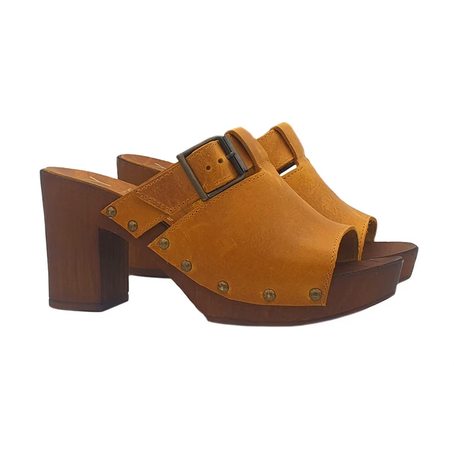 Sabots Suédois De Femme Avec Talon 8 IN Cuir Made IN Italy - MY160 GIALLO
