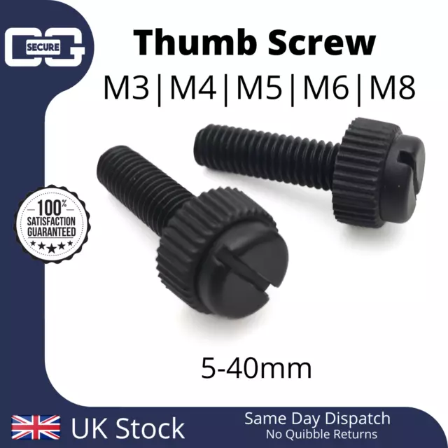 M3 M4 M5 M6 M8 Black Plastic Nylon Slotted Knurled Thumb Screw | Bolt | 5-40mm