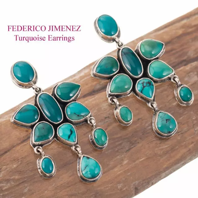 FEDERICO JIMENEZ Earrings Turquoise "BUTTERFLY DANGLES" Old Zuni Style Sterling