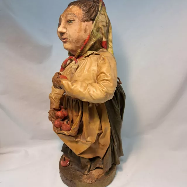 Lg  Vtg 17 1/2" Paper Mache  Figure  Village Woman W/ Apples