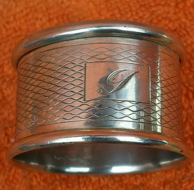 Vintage English Sterling Silver Napkin Ring "J" initial engraving, d. 1942