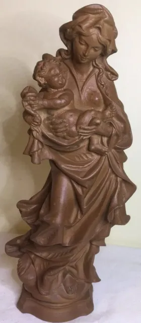 Vintage 11" Hand Carved Wood Virgin Mary Madonna Our Lady& Jesus Statue Figure
