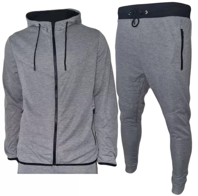 Tuta Uomo Pantaloni e Maglia Felpa Zip Cappuccio Sport Fitness Primaverile 328