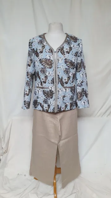 Womens Suit Set, Jacket & Trousers, UK12, Artigiano, Blue, Floral, Tropical 7722