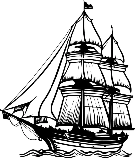 Traditional Wood Sail Ship Vector Graphics, Design for Logo Making