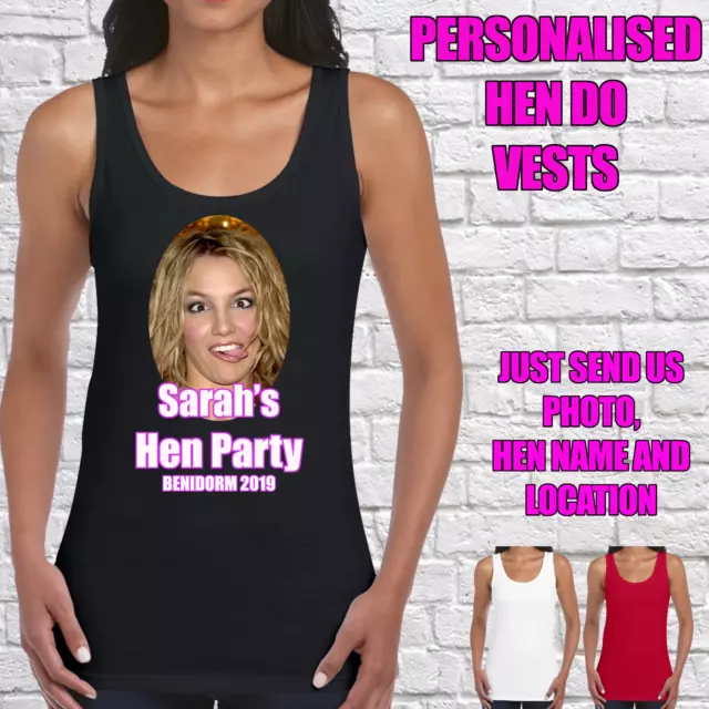 Ladies Hen Party Vest Tops Photo Printed Personalised Hen Do Design Womens (D6)