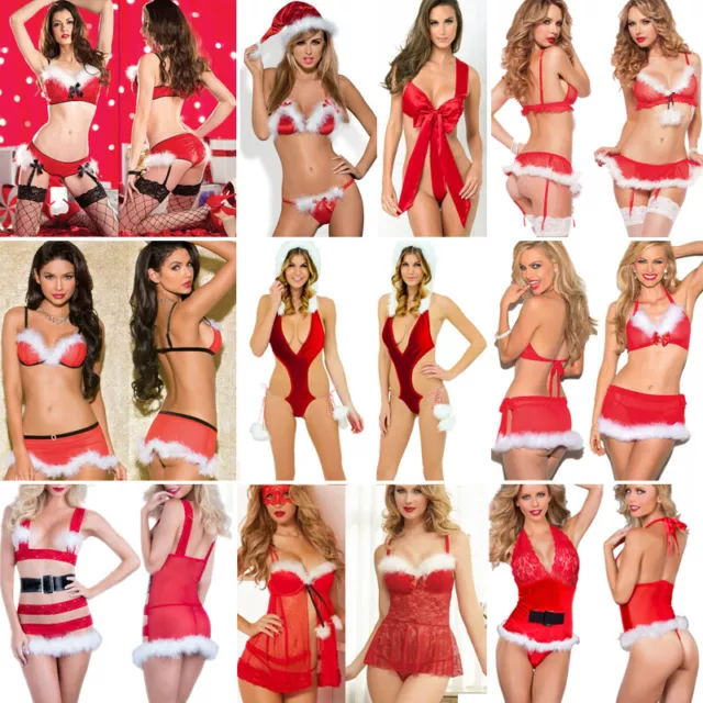 Womens Sexy Lingerie Christmas Uniform Cosplay Costume Babydoll Dress Sleepwear