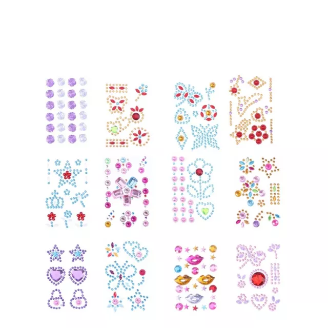 12 Sheets Bijoux Stickers Autocollants En Strass De Dessin Animé À Main Enfant