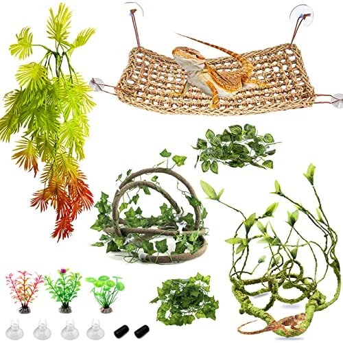 RUNANIA Bearded Dragon Tank Accessories Reptile Hammock Terrarium Plants and ...