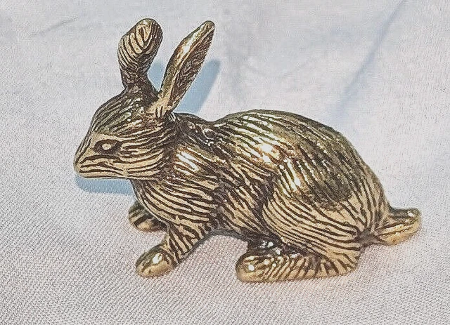 ANTIQUE RABBIT SOLID Brass Old Gold Lustre Vintage Ornament Miniature ...