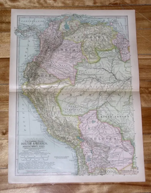 1914 Antique Dated Map Of Colombia Ecuador Peru Venezuela / South America