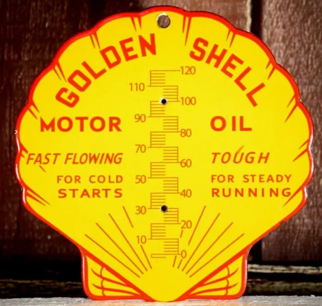 Shell Golden Motor Oil Sign  Porcelain Collectible, Rustic, Advertising