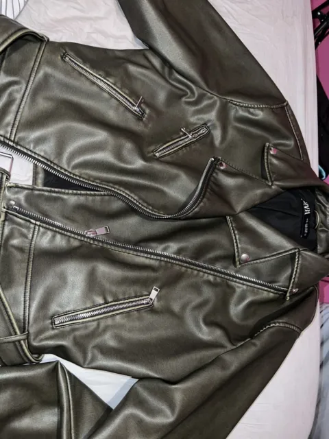 ZARA BLACK FAUX Leather Biker Jacket Size Xl Kahaki Sold Out Om Site Rp  79.99 £65.00 - PicClick UK