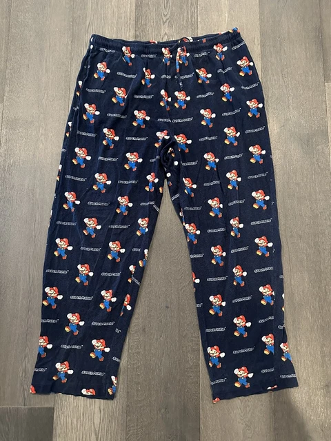 Super Mario Sleepwear Mens XL Blue Red White Pajama Lounge Pants Drawstring