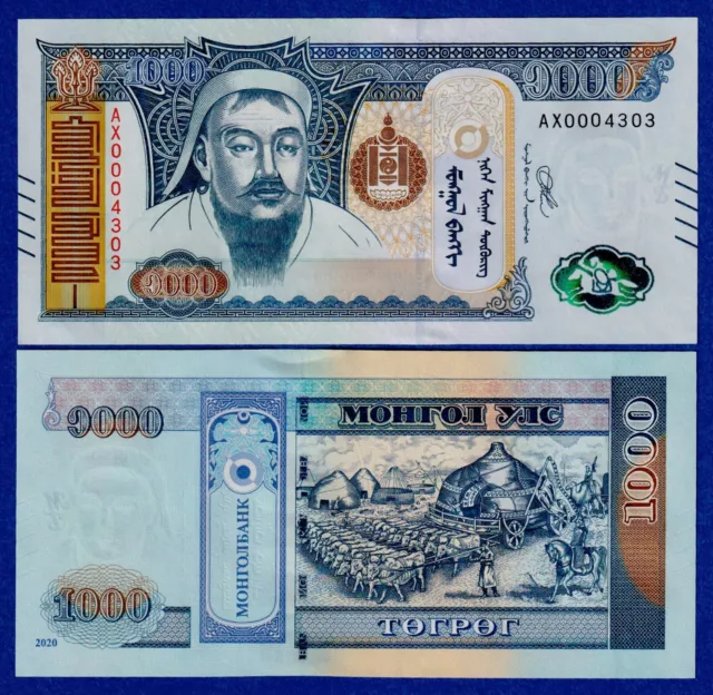 Mongolia 1000 1,000 Tugrik (2020)  P-W75, UNC Banknote - Chinggis Khaan