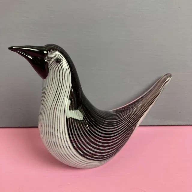 Art Glass Black and White Bird Paperweight Lined Striped Purple/Black And White 2